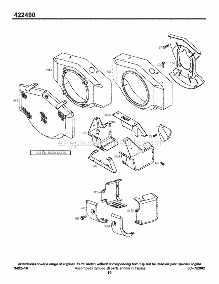 Blower HousingShroud Diagram and Parts List for 422445-1290-01  Briggs and Stratton Engine